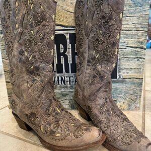 Corral Vintage Cowboy Boots: brown crater bone inlay & studs